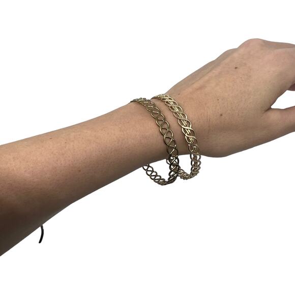 Celtic Knot Design Gold Tone Metal Bangle Bracelet Set Twisted Weave Pattern - Picture 4 of 6